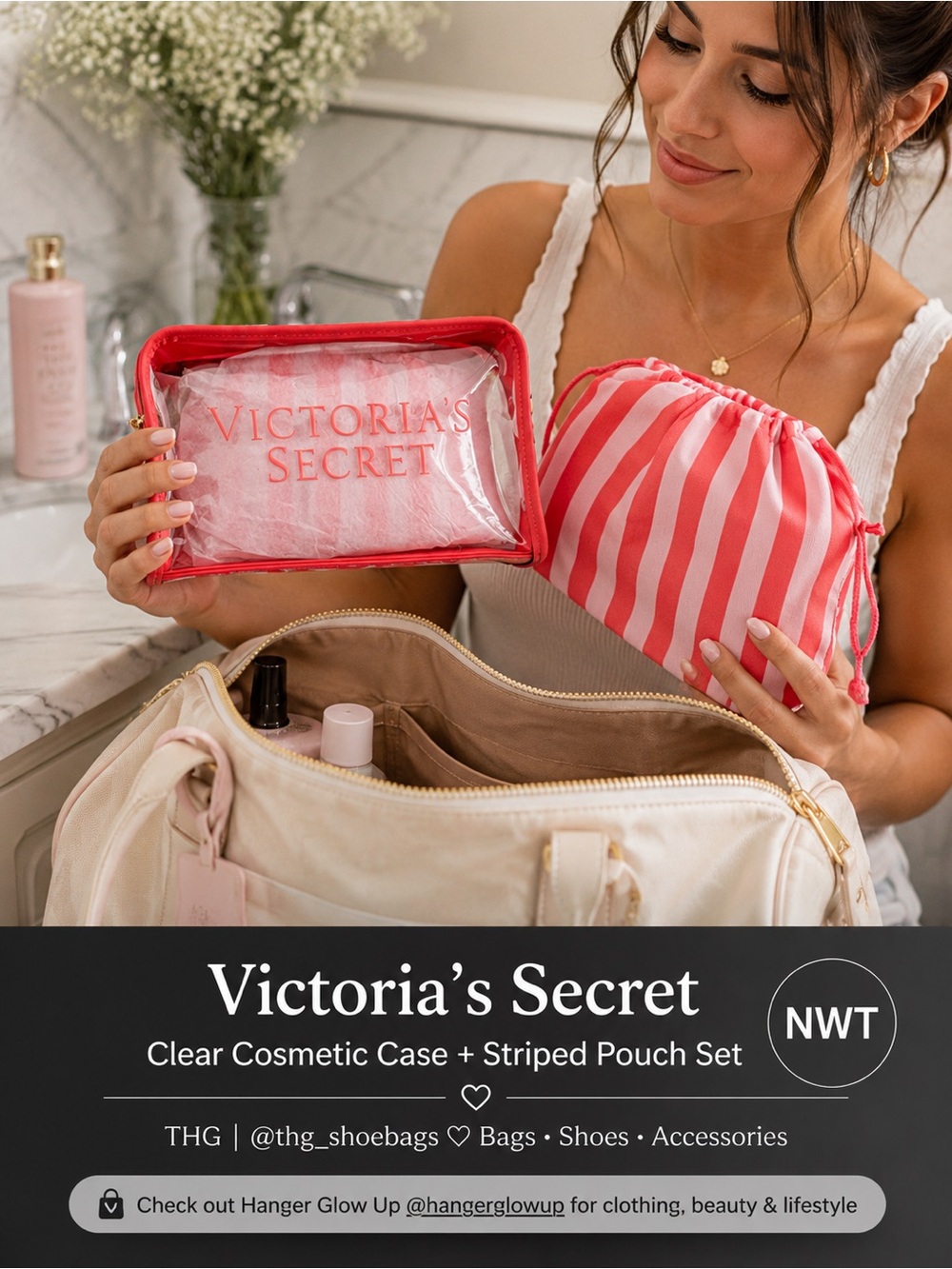 Victoria’s Secret Clear Cosmetic Case 2-Piece Travel Pouch Set NWT